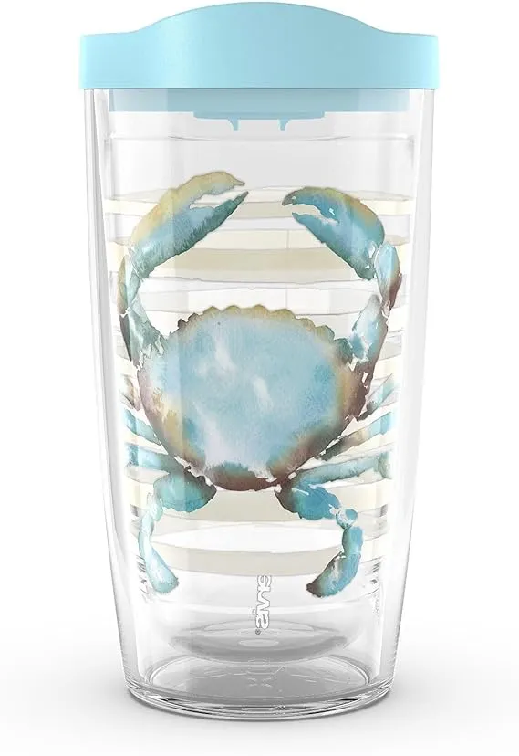 Tervis Sara Berrenson Atlantic Crab Made in USA Double Walled Insulated Tumbler Travel Cup Keeps Drinks Cold & Hot, 16oz, Classic