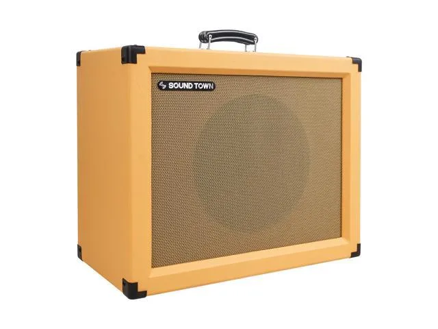 Sound Town 1 x 12 65W Guitar Speaker Cabinet with Birch Plywood Construction, Orange Tolex, Wheat Cloth Grille (GUC112OR)