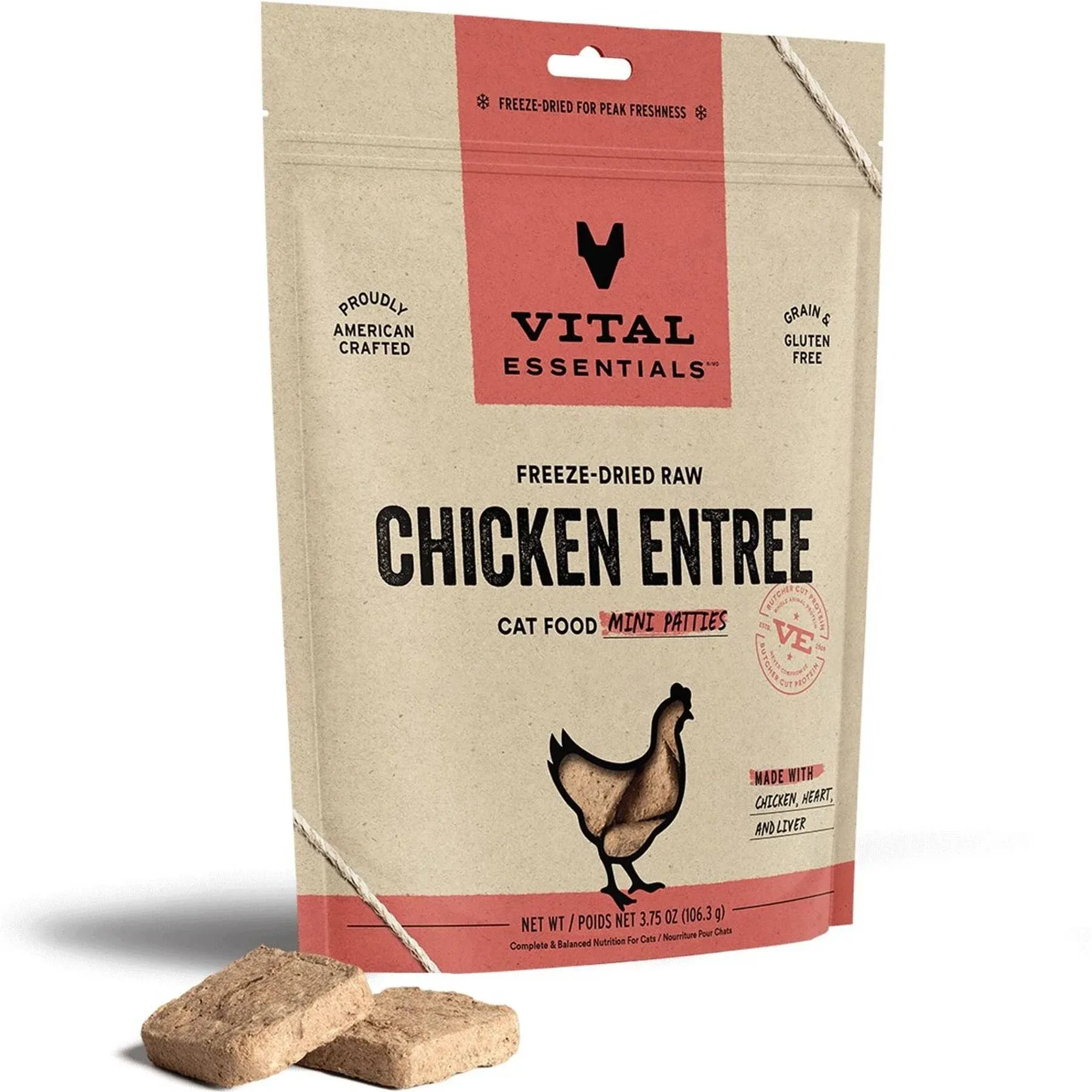 Vital Essentials Chicken Entree Mini Patties Freeze-Dried Raw Cat Food 3.75 oz