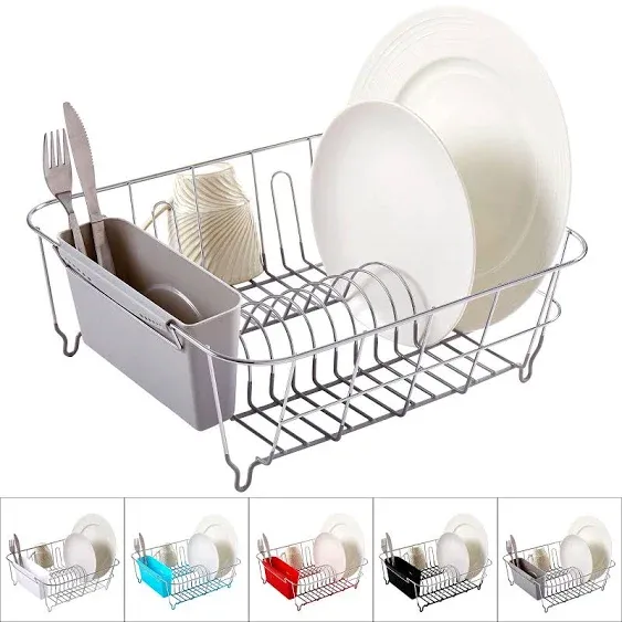 Sweet Home Collection Metal 2 Piece Dish Drying Rack Set Drainer with Utensil Holder Simple Easy to Use Fits in Most Sinks, 14.5" x 13" x 5.25", White