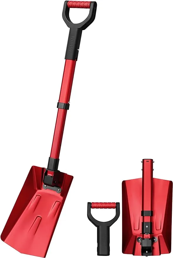 AstroAI Folding Snow Shovel for Car 39", with Thickened Aluminum Handle and Reinforced Iron Hinge, Portable and Multifunctional for Cars, Red