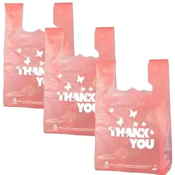 PINK Thank you bags, 100PCS T shirt bags, To Go Bags,Grocery bags, Reusable a...