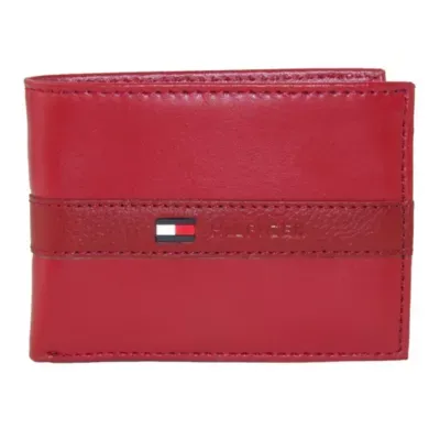 Tommy Hilfiger Men's Leather Ranger Passcase Bifold Wallet, Red