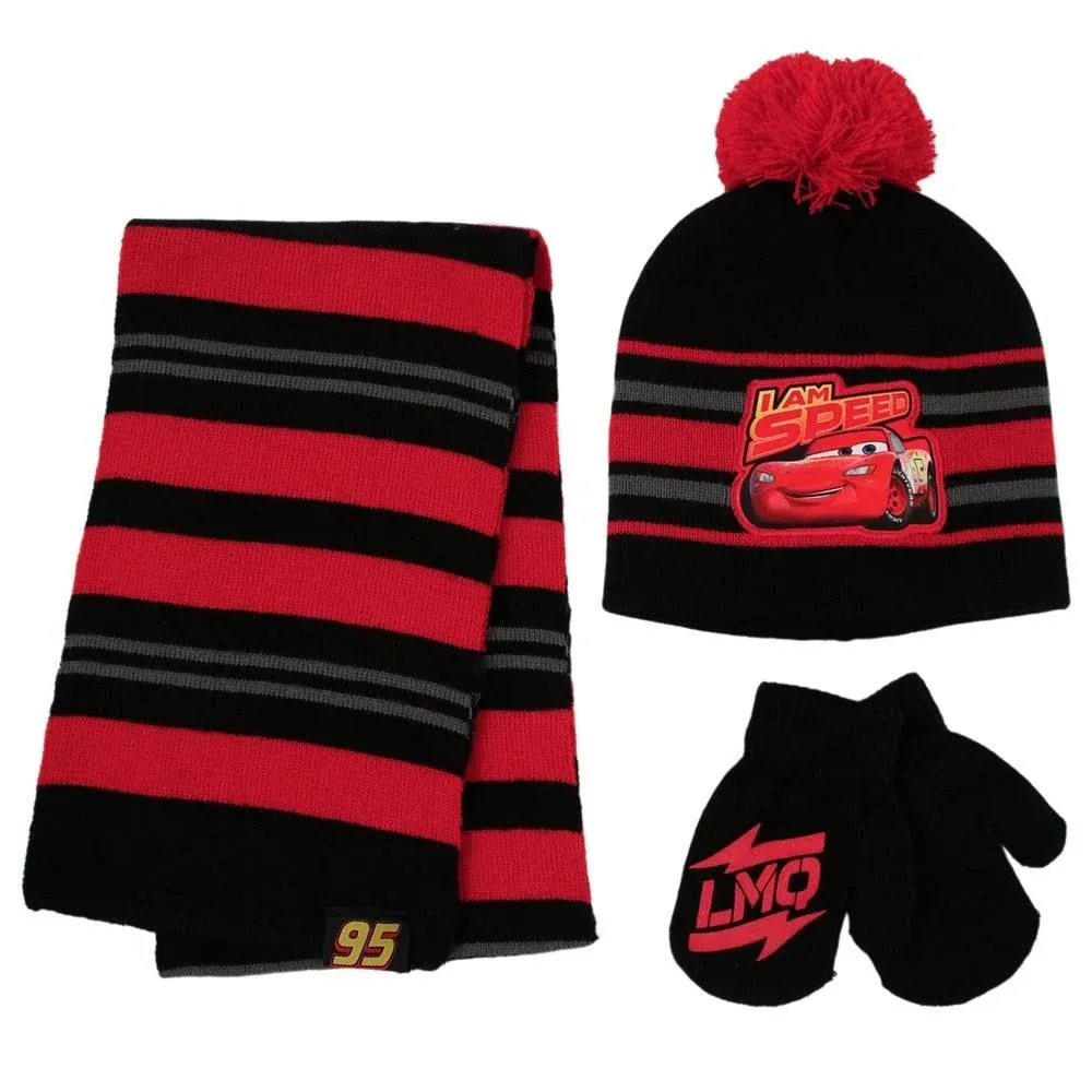 Disney Lightning McQueen Winter Hat, Scarf and Mittens Set, Toddler Boys Age 2-4