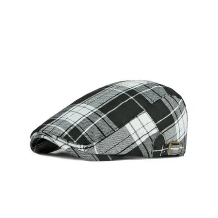 WITHMOONS Adjustable Colorful Plaid Flat Cap Newsboy Cabbie Gatsby Golf Beret Hat YZ30109 (Black)