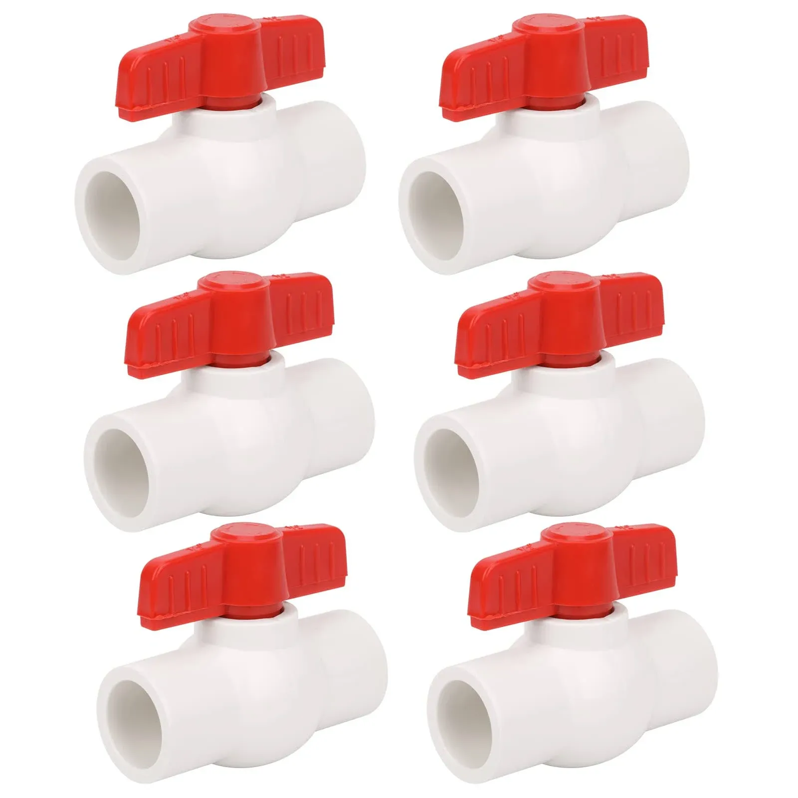 1/2&#034; PVC Ball Valve Water Pipe Shut-Off Valve Socket with Red T-Handle 6 Pieces