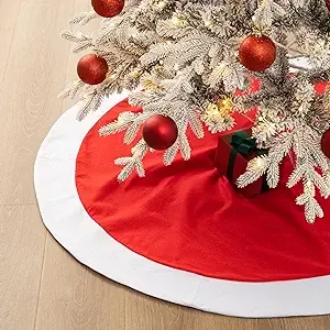 Glitzhome 48in D Red and White Felt Christmas Tree Skirt