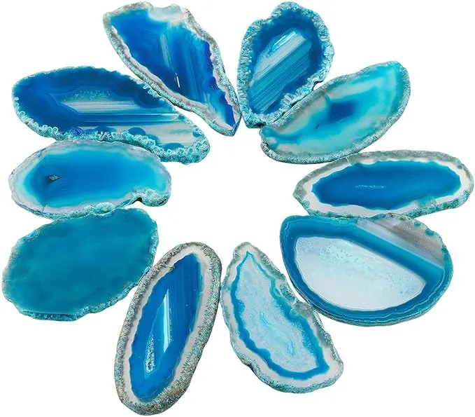 Rockcloud 10 Pcs Agate Light Table Slices, Healing Crystals Geode Stones,Irregular Home Decoration Jewellery Making,Blue