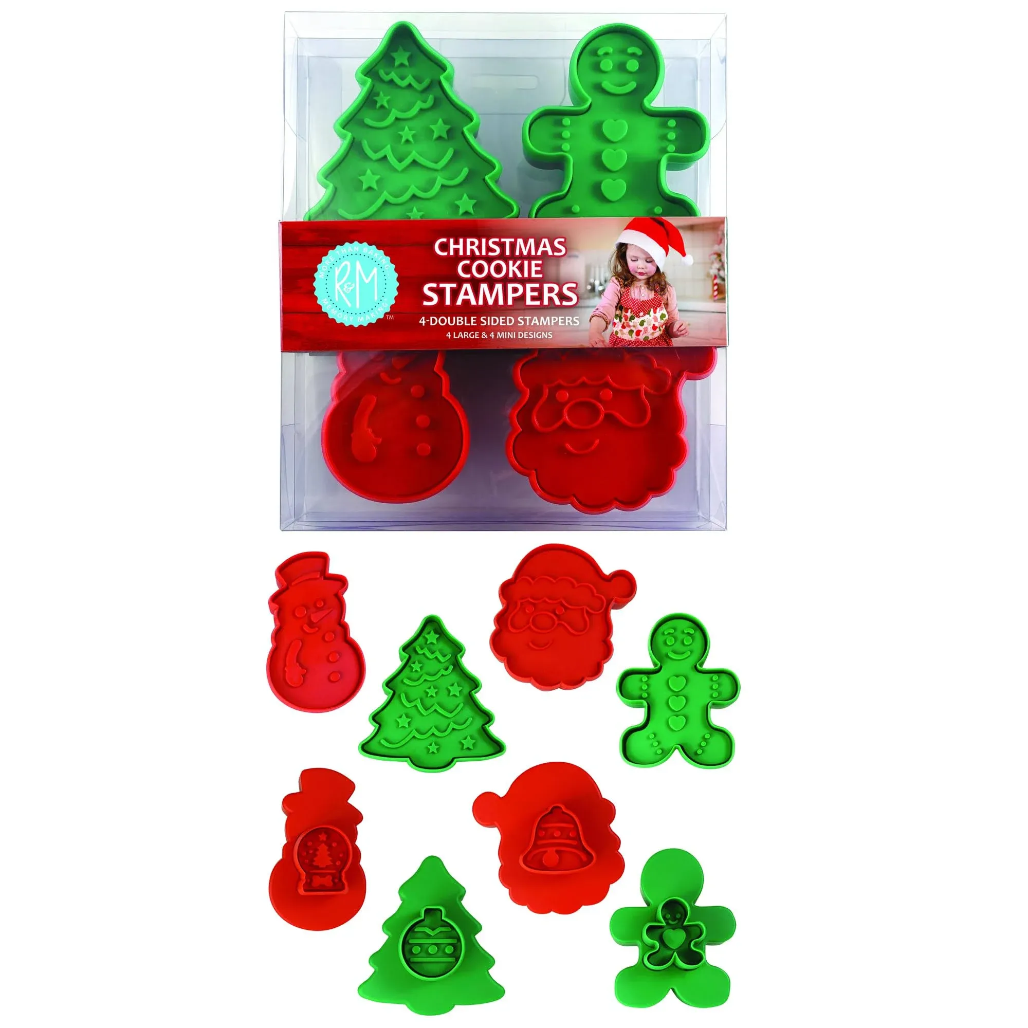 R&M Double Sided Christmas Cookie Stampers, Set of 4