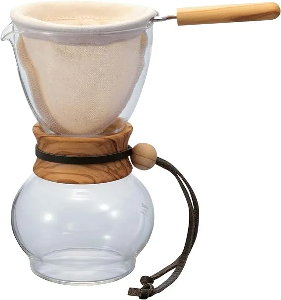 Hario Olive Wood 16oz. Coffee Drip Pot with Wooden Neck and Reusable Cloth Filter DPW-3OV