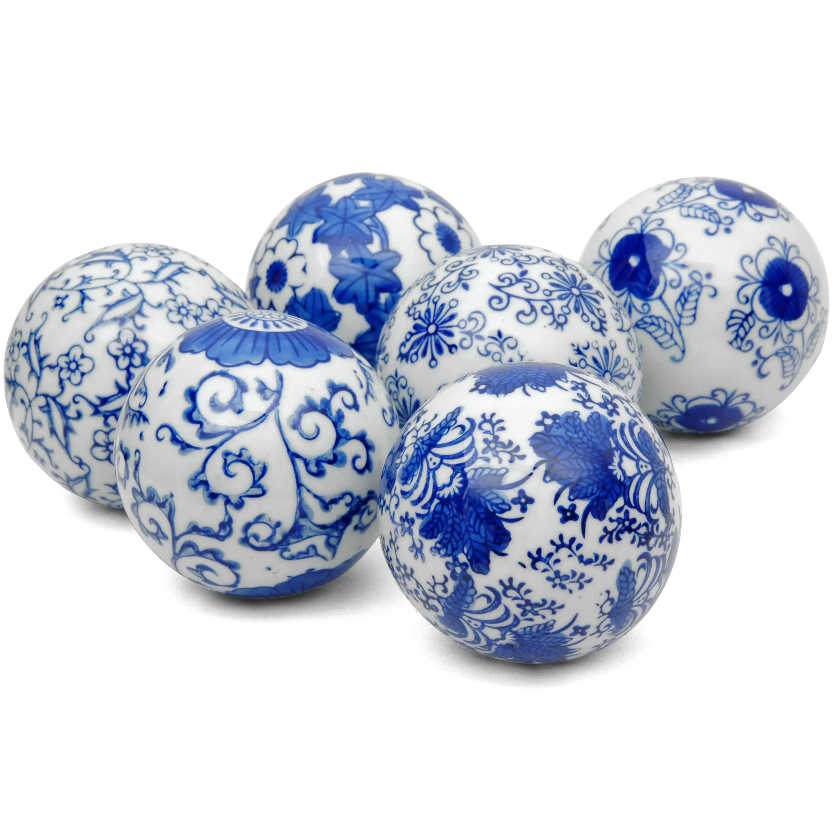 Oriental Furniture 3" Blue & White Decorative Porcelain Ball Set