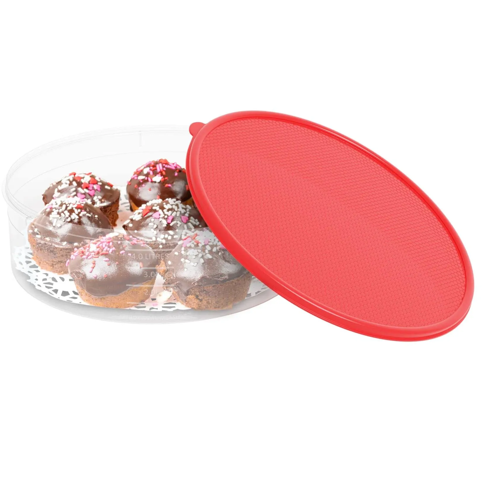 Pie Carrier Cake Storage Clear Container with Red Lid | 10.5&#034; Large round