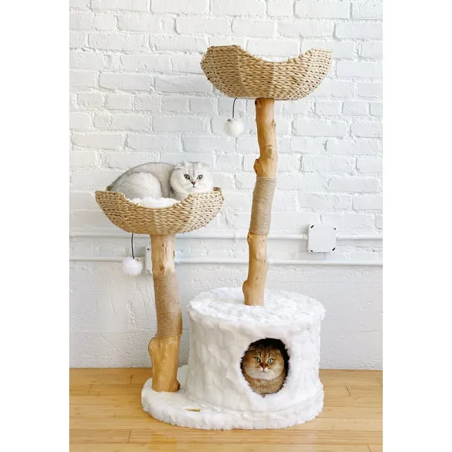 MAU Modern Cat Tree Tower for Large Cats, Real Branch Luxury Cat Condo, Wood Cat Scratching Tree, Cat Lover Gifts by Mau Lifestyle