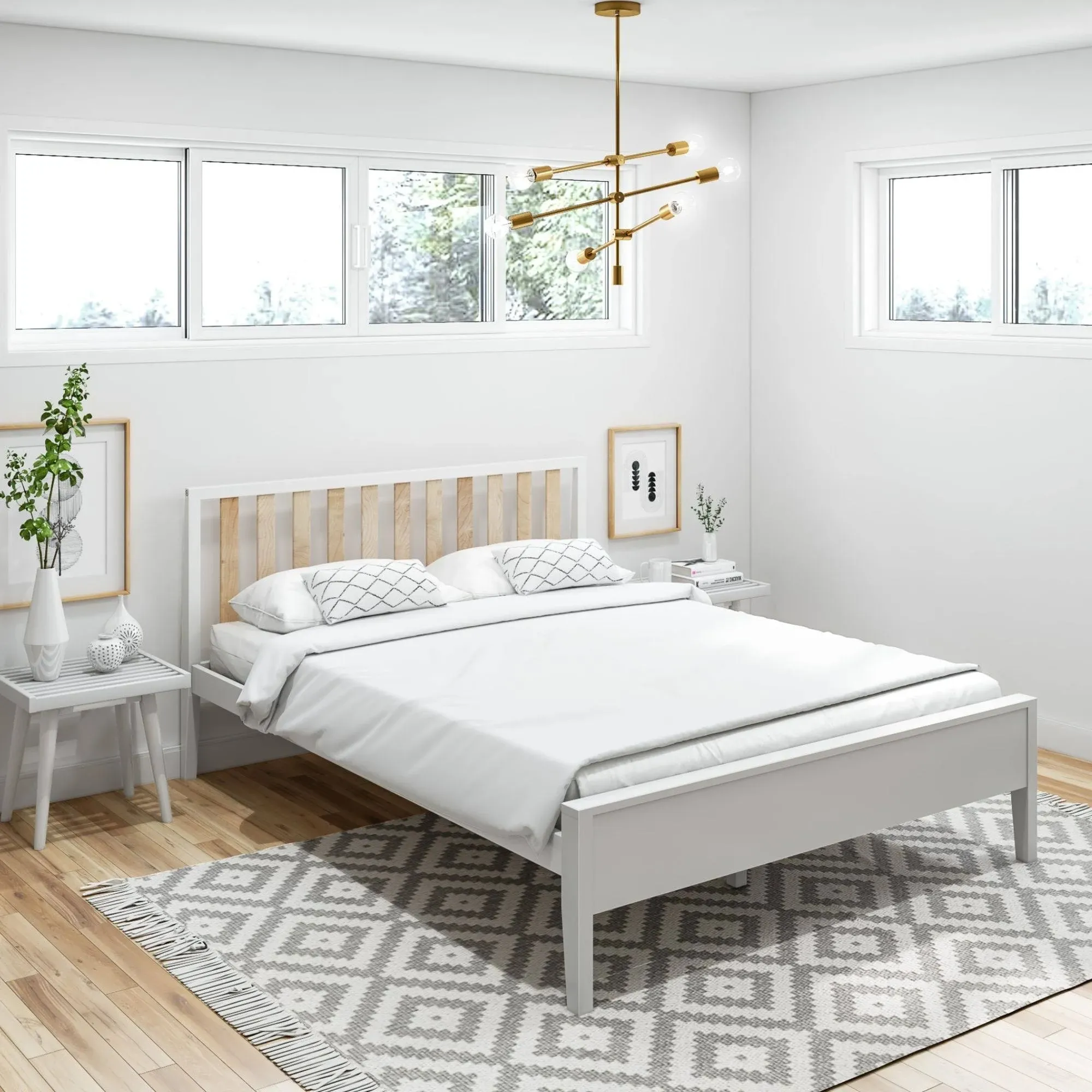 Plank+Beam Scandinavian Queen Bed Frame with Headboard Solid Wood Adults Platform Bed White/Blonde