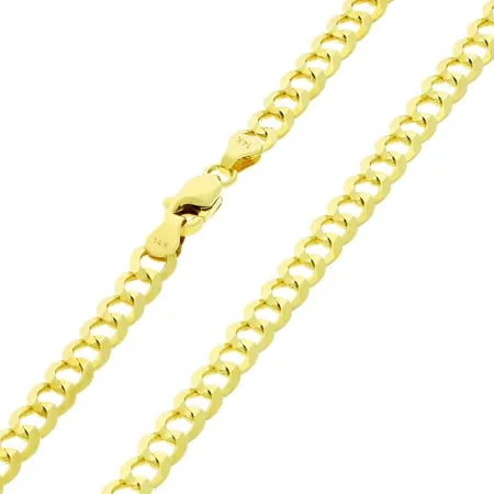 Nuragold 14k Yellow Gold 5mm Solid Cuban Curb Link Chain Pendant Necklace Mens Womens Lobster Clasp 16 18 20 22 24 26 28 30