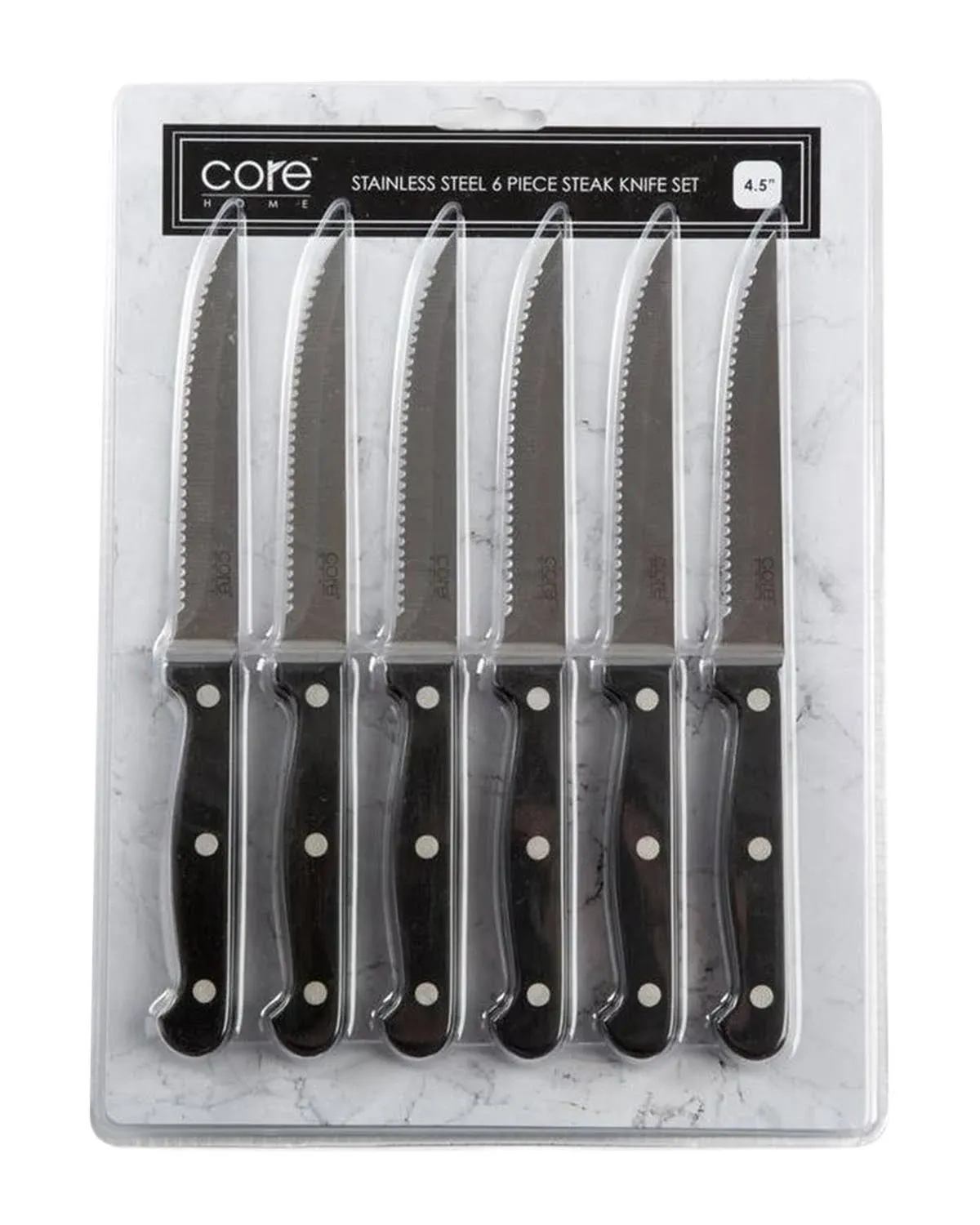 Core Kitchen Home Essential Stainless Steel Steak Knives 6 Piece Set 4.5” Blade