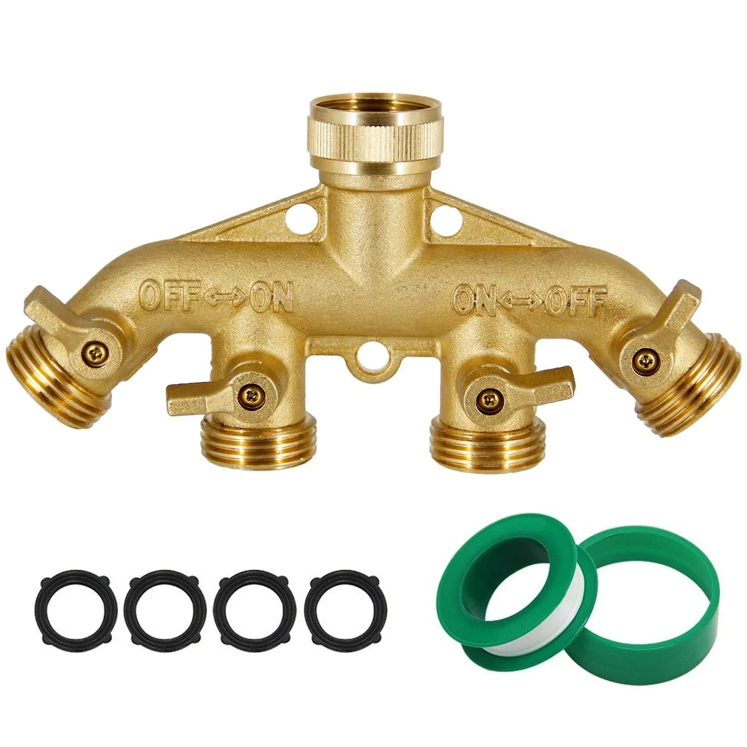 Triumpeek 4 Way Brass Hose Splitter, Heavy Duty 4-Way Garden 