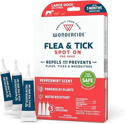 Wondercide - Flea & Tick Dog Spot On - Flea, Tick, and Mosquito Repellent, Prevention for Dogs with Natural Essential Oils - Up to 3 Months Protection - Large 3 Tubes of 0.17 oz