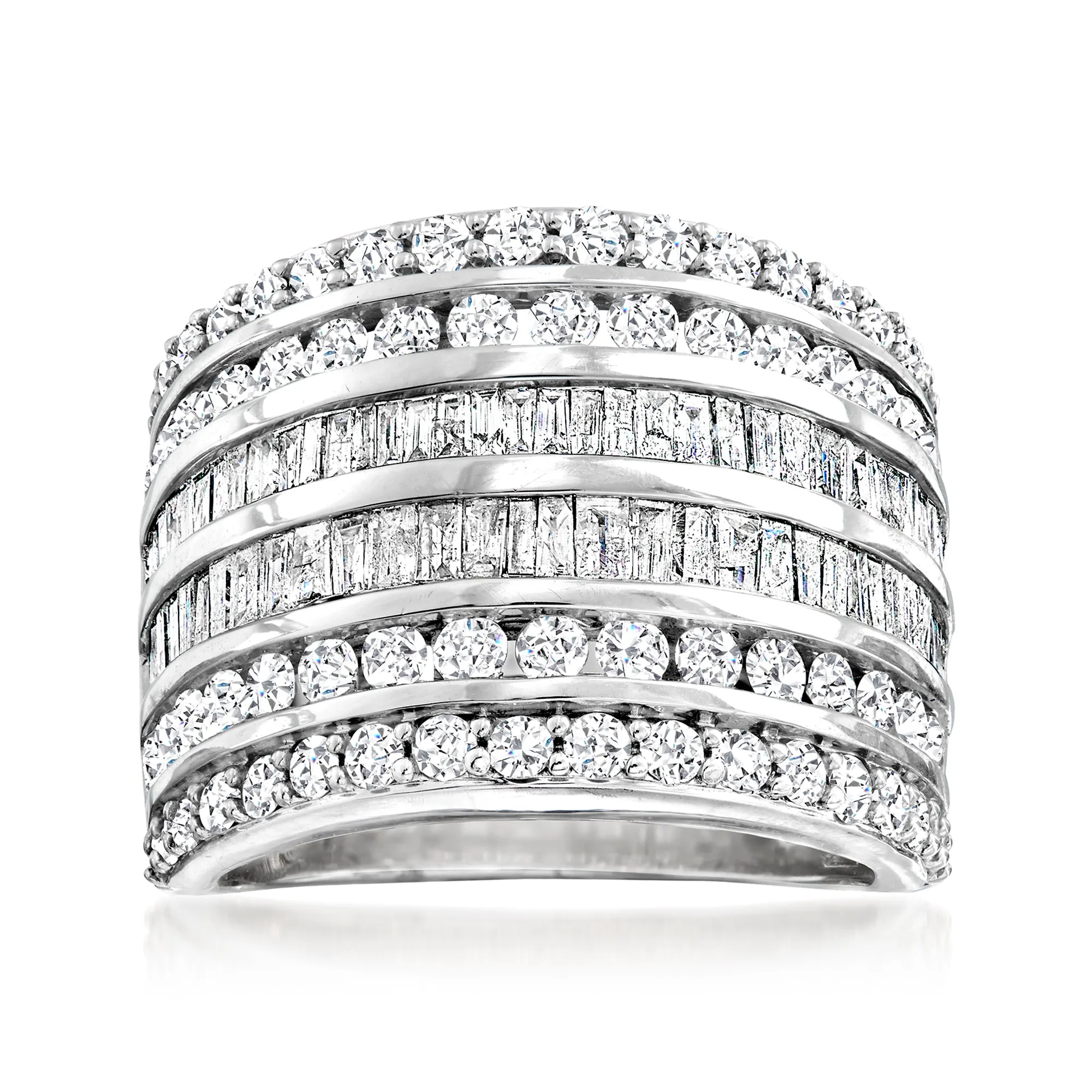 2 CT. T.W. Baguette Diamond Multi-Row "X" Ring in Sterling Silver