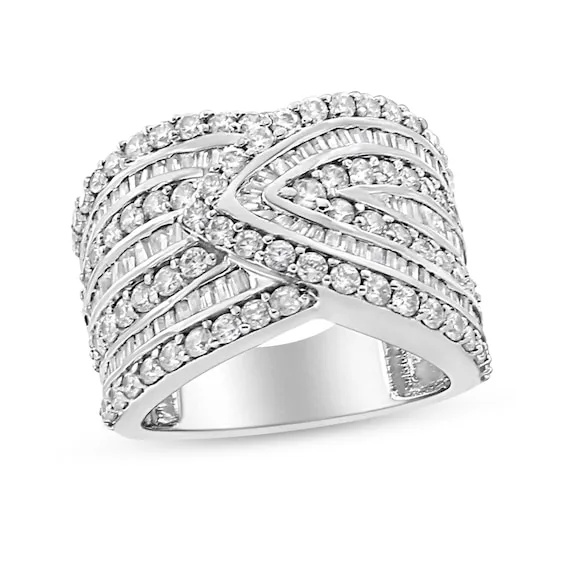 2-3/8 CT. T.W. Baguette and Round Diamond Multi-Row Overlay Ring in Sterling Silver