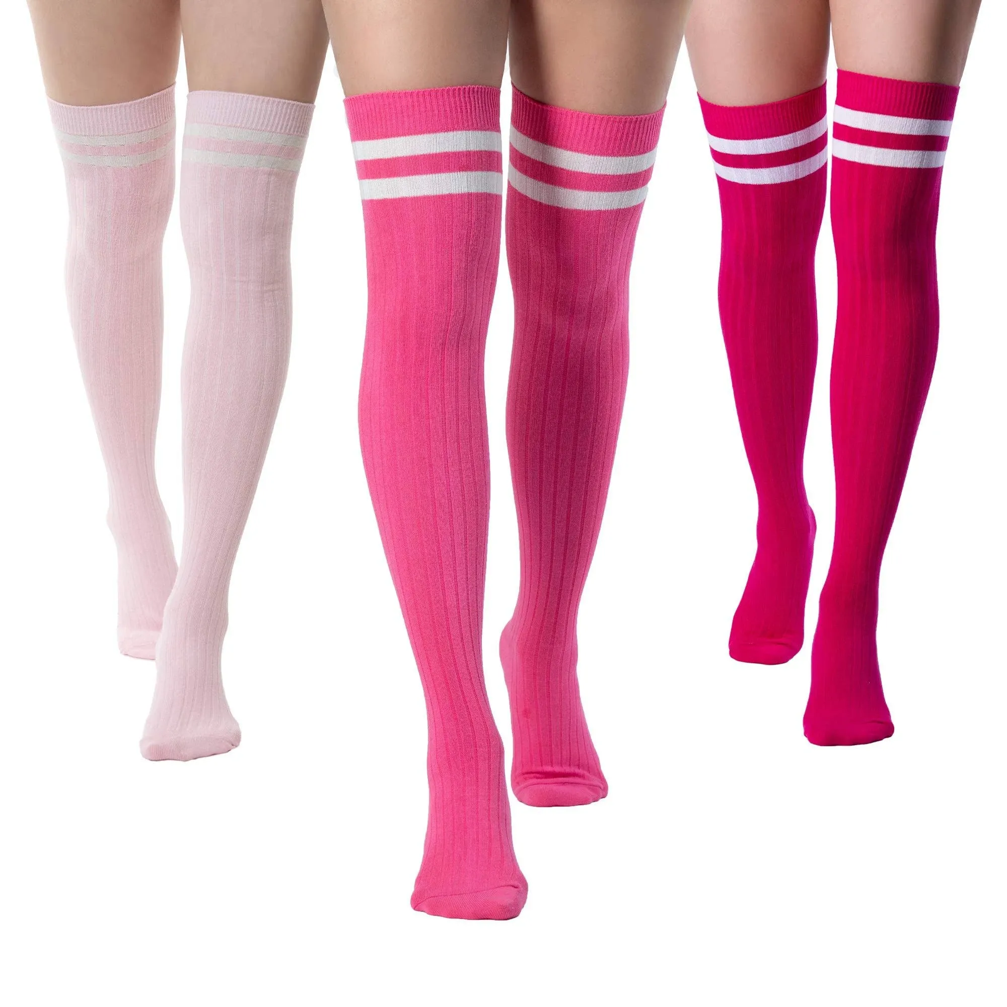 Thigh-High Socks | Womens Striped Cotton Thigh High Tube Sock | Over Knee Boot Socks