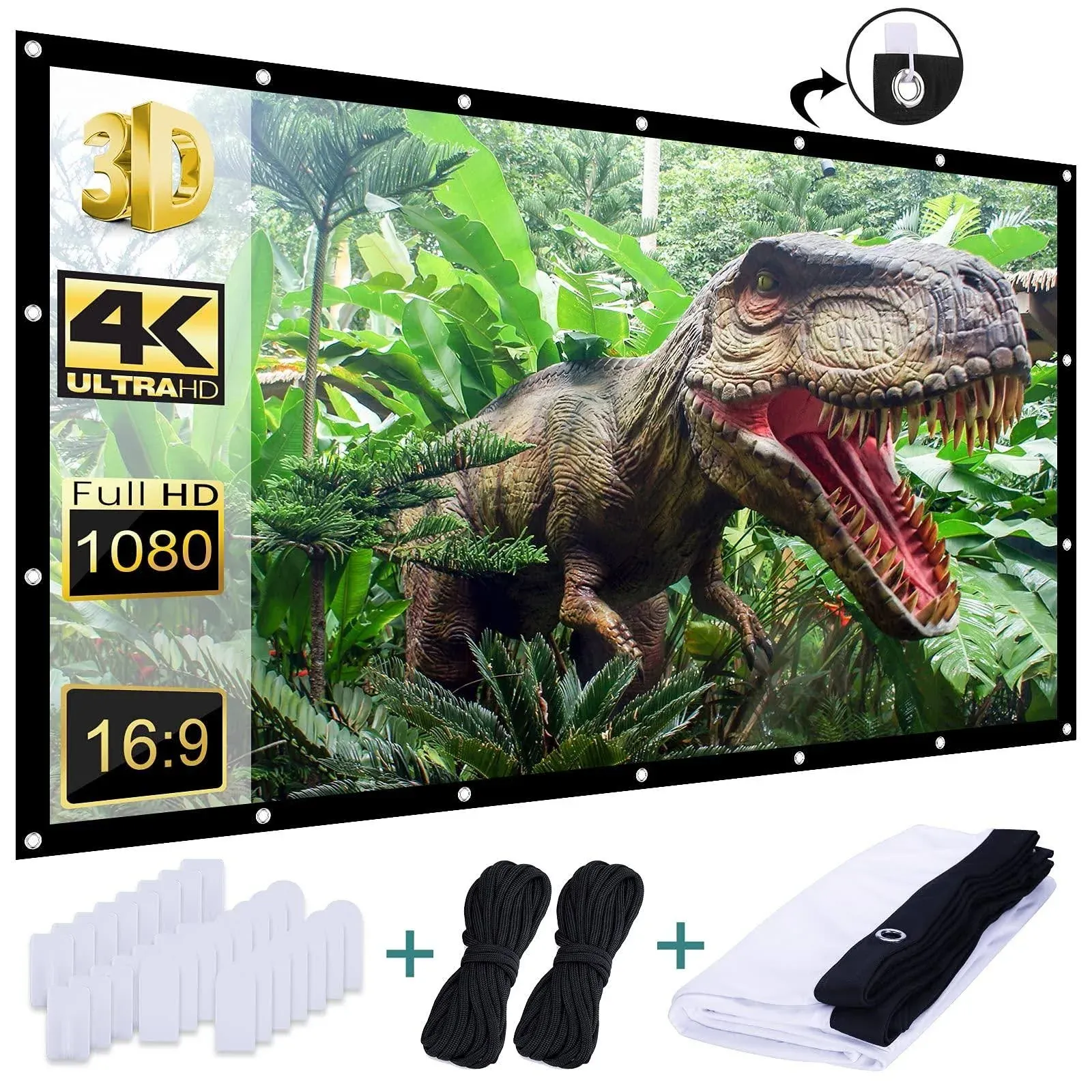 AAJK Outdoor Projection Screen 150 inch, Washable Projector Screen 16:9 Foldable