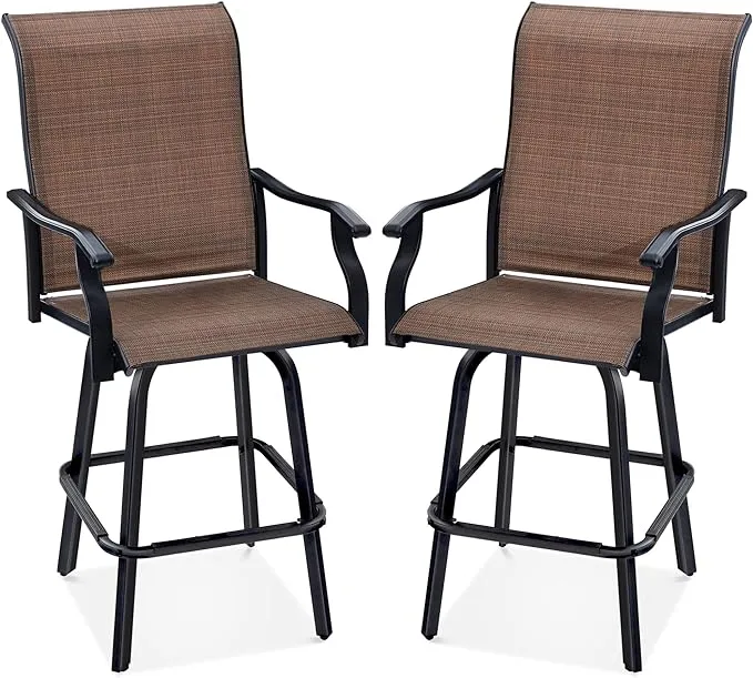 Best Choice Products Set of 2 Outdoor Swivel Bar Stools, Patio Barstool Chairs w/ 360 Rotation, All-Weather Mesh - Black