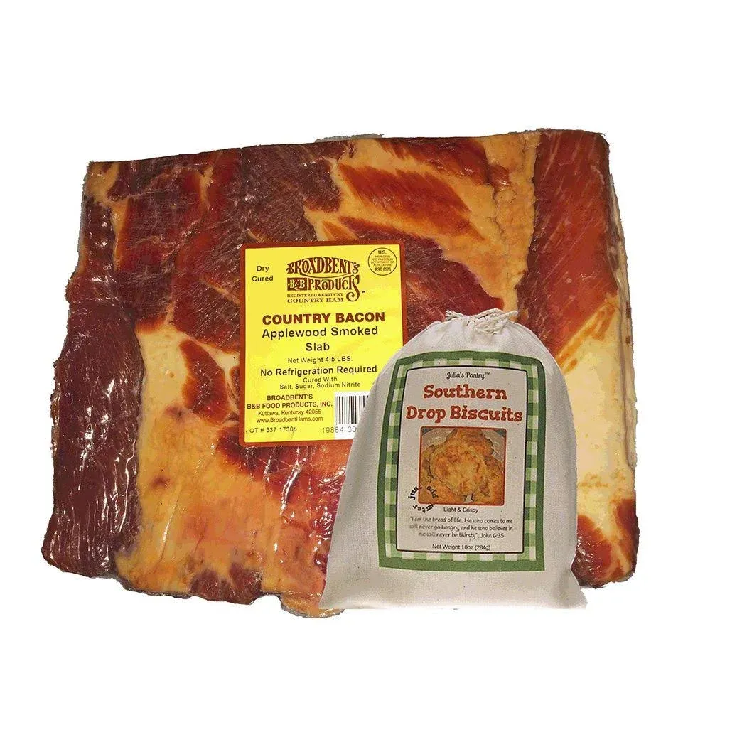 Julia's Southern Foods Old-Fashioned Country Cured and Smoked Applewood Slab Bacon 4 to 5 lbs and 10oz Drop Biscuit Mix