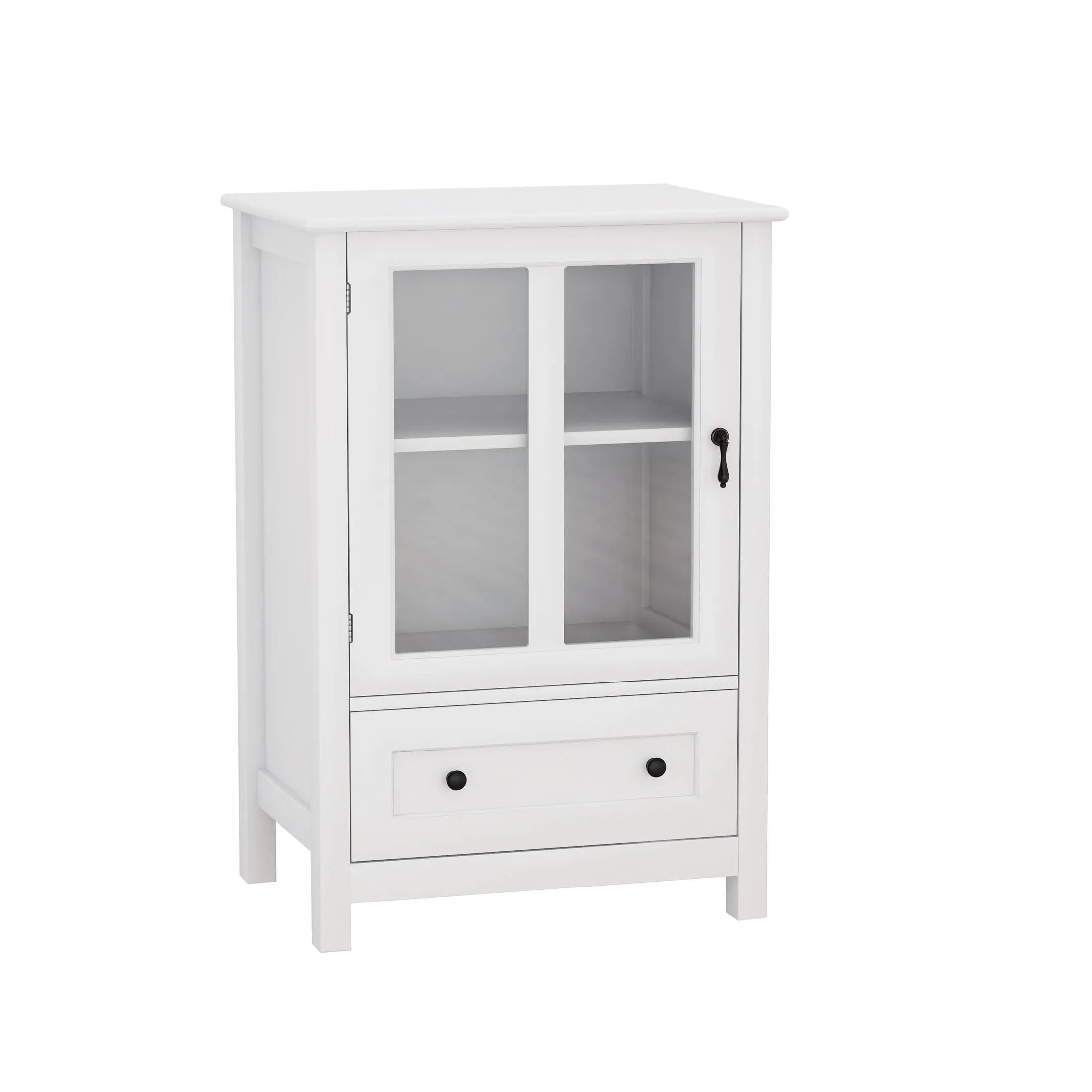 Kitchen Storage Cabinet Buffet Sideboard with Glass Doors, Drawer and Adjustable Shelf ,White