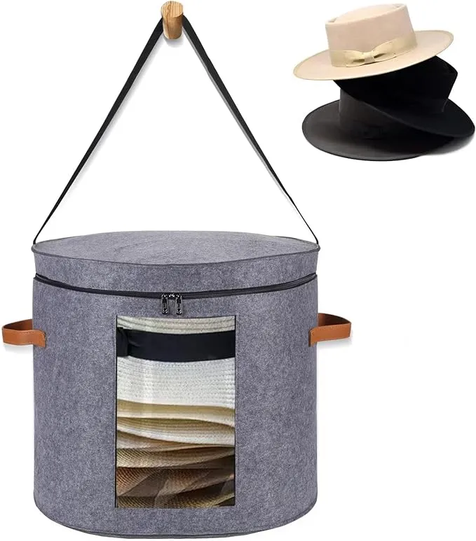 Munskine Huge Hat Boxes for Women Storage Foldable Hat Storage Boxes with Shoulder Strap & 2 Handles - Hat Boxes with Lids - Hat Box with Dustproof