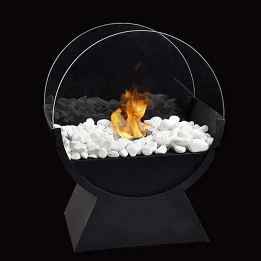 Round Glass Tabletop Fireplace 13.5" H Portable Fire Bowl Pot Clean Burning Bio Ethanol Ventless Fireplace for Indoor Outdoor Patio Parties Events(Black)