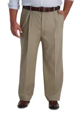 Haggar Men's Big & Tall Iron Free Premium Khaki Classic-Fit Pleat Front Hidden Comfort Waistband Casual Pants