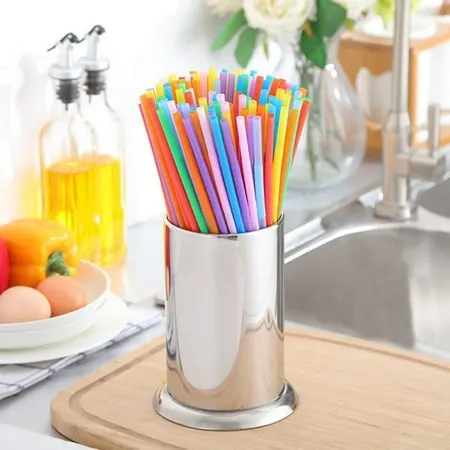 Mornenjoy Stainless Steel Straw Dispenser Countertop Straw Holder Organizer Disposable Beverages Drinking Straw Dispensers Container Cafe Bar Party Supplies (Smooth No Hole)