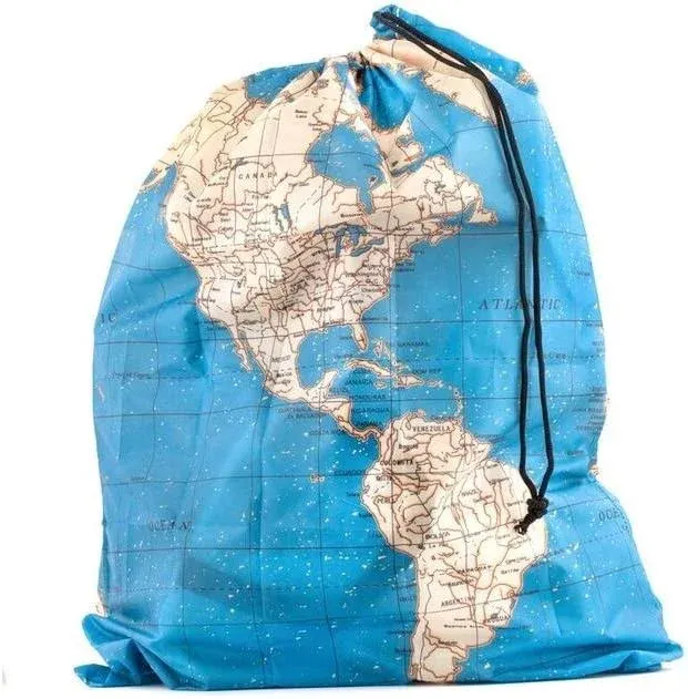 Kikkerland Travel-Size Laundry Bag, World Map, Multicolor