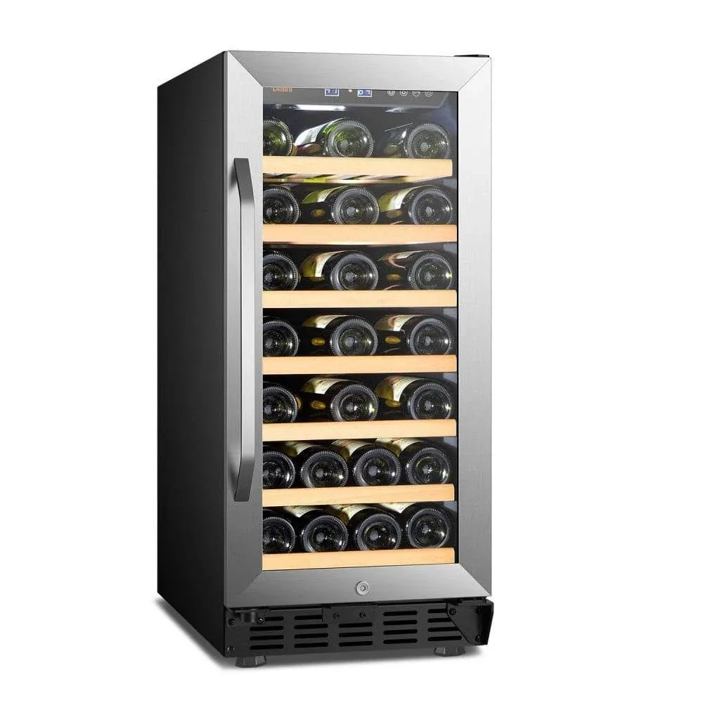 Lanbo - 15 Inch 31 Bottle Built-in or Freestanding Wine Cooler with Digital Temperature Control and Removable Shelves - Black