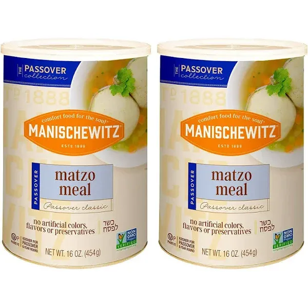 Manischewitz Matzo Meal, 16 oz Resealable Canister, 2 Pack - Total 2lbs Kosher for Passover, Size: 1.68 Pound Pack of 2