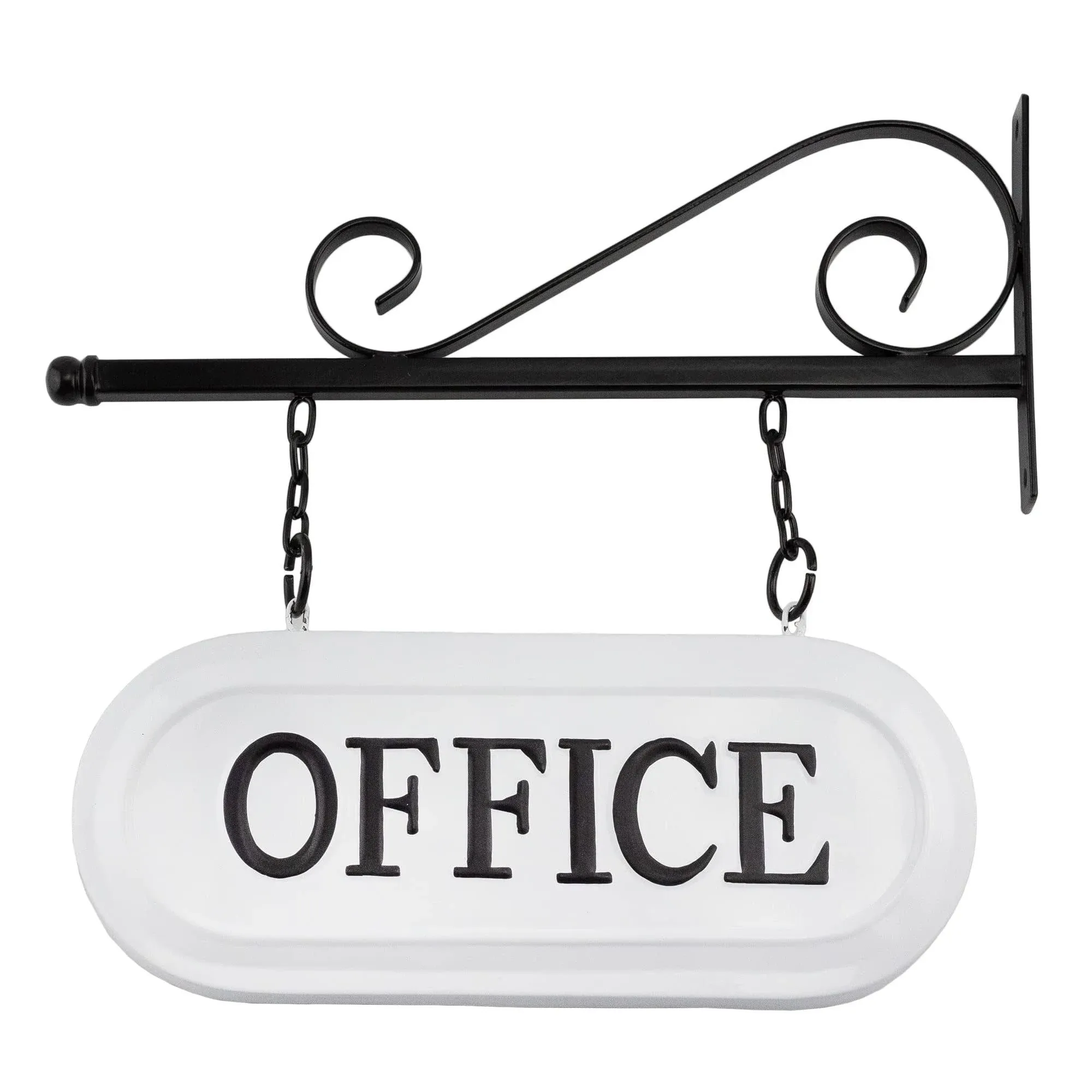 AuldHome Wall-Mounted Metal Entrance Sign, Farmhouse Enamelware 2-Sided Business Reception/Office Sign