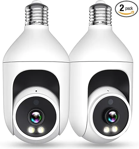 UPULTRA 2K Light Bulb Security Camera, Wireless WiFi Camera Set of 2, Dome Lightbulb Nanny Cam – Indoor Outdoor Surveillance Camera with Audio, Motion Detection, Night Vision, HD Video, Pan & Tilt