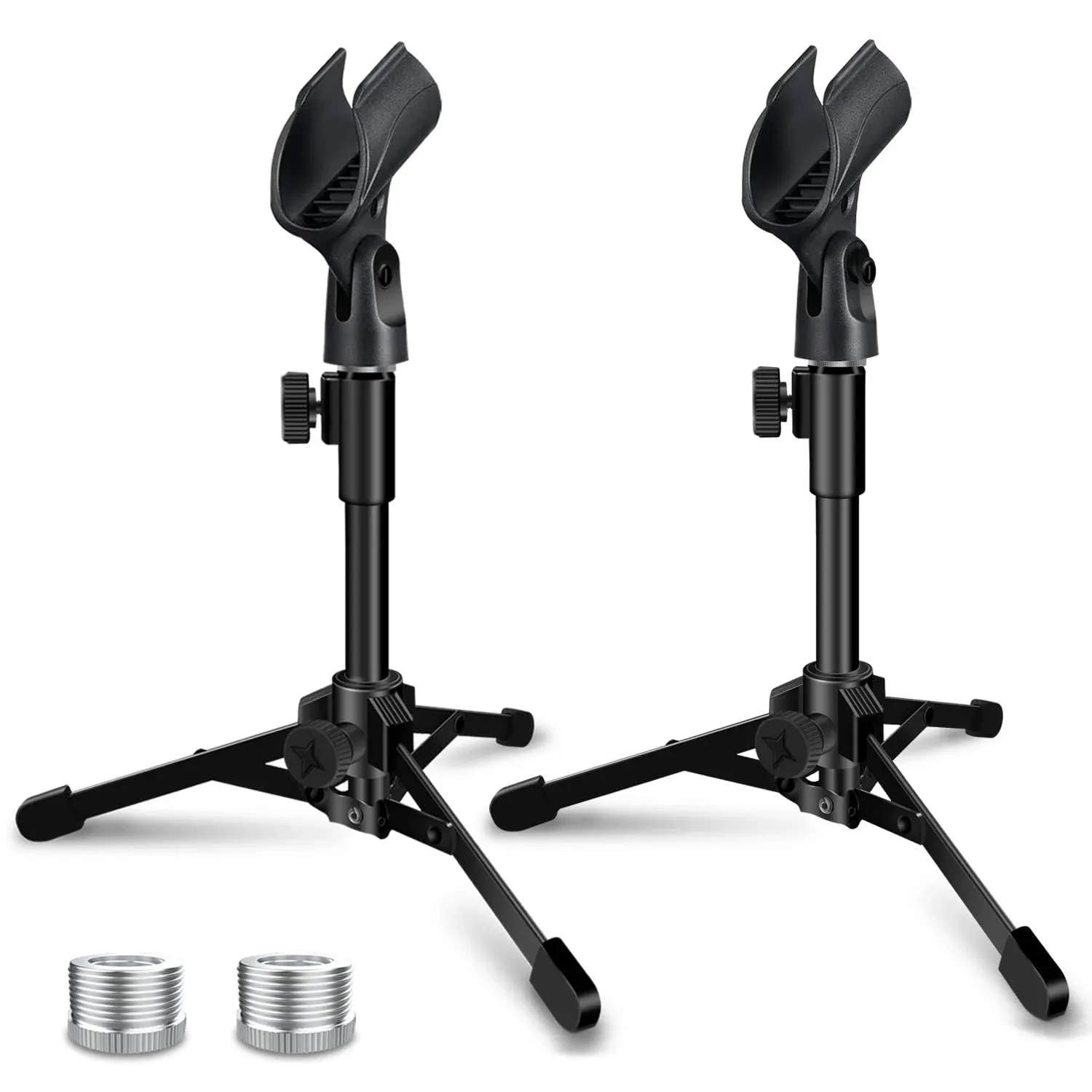 Mictop 2 Pack Desktop Mic Stand, Portable Foldable Tripod with Mic Clip Holder