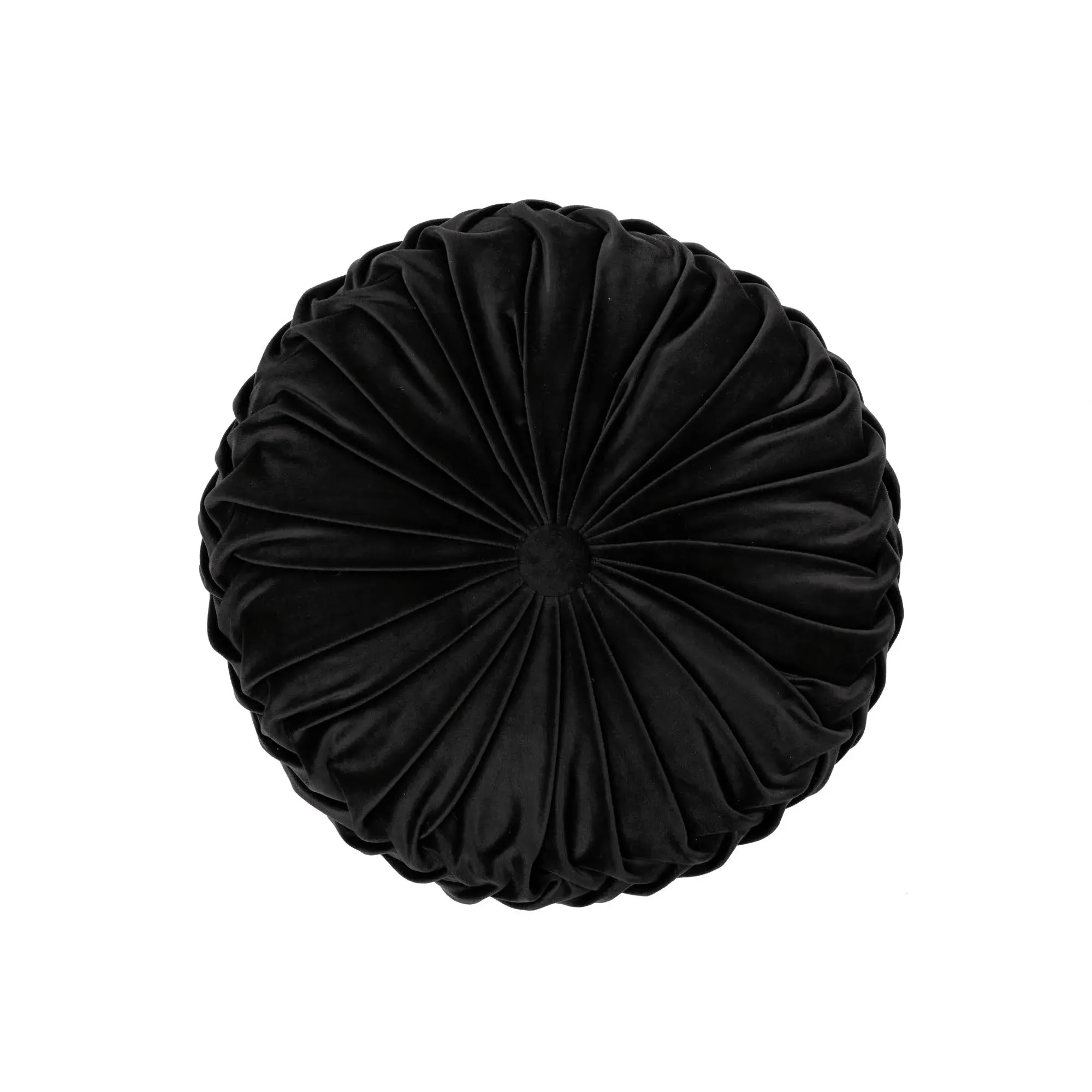 Lush Decor Round Pleated Soft Velvet Decorative Pillow Black / 15" Round