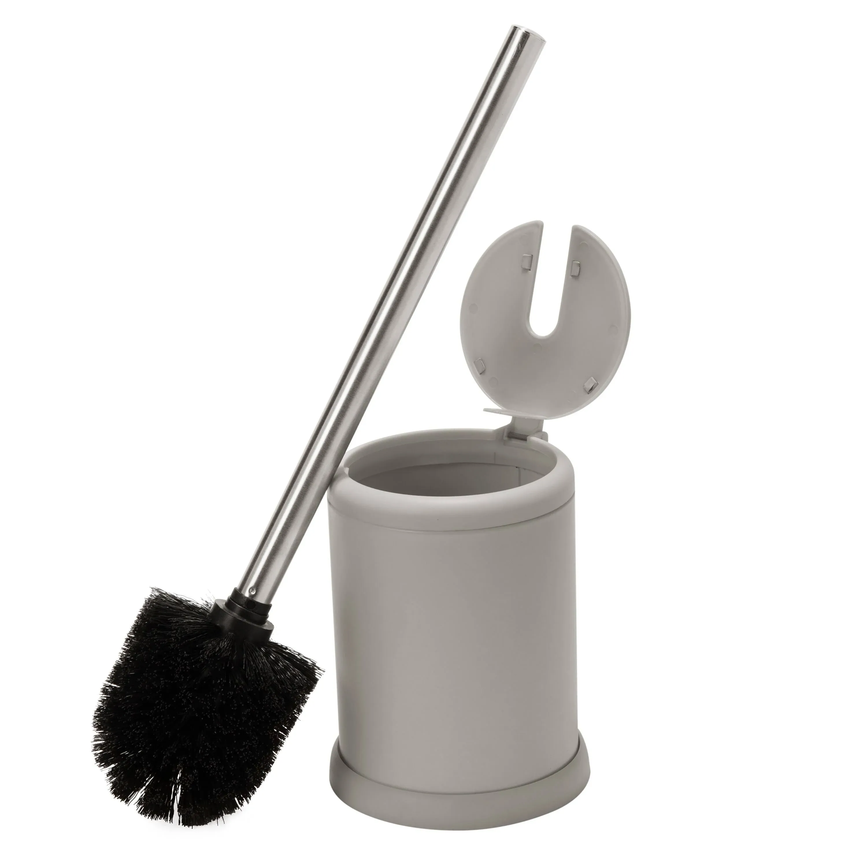 Bath Bliss Self Closing Lid Toilet Brush and Holder - Grey