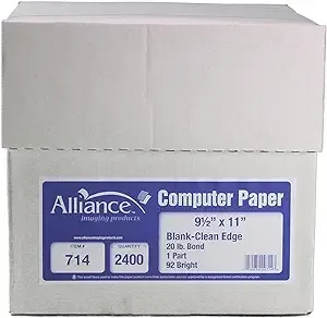 9 1/2" x 11" 20# Blank, Clean Edge Perf, Continuous Computer Paper, 2400 sheets, 714