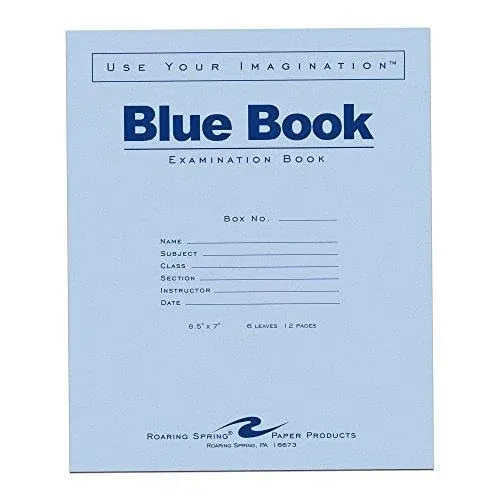 Roaring Spring Exam Book 8.5 x 7 Inches 6 sheets/12 Pages Wide Ruled with Margin ...