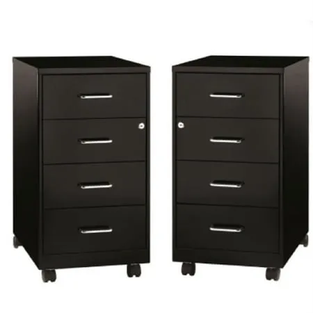 Home Square 2 Piece Mobile Metal Storage Cabinet Set with 4 Drawer in Black - Contemporary - Filing Cabinets - by Homesquare | Houzz