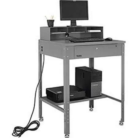 Global Industrial Flat Top Shop Desk W Pigeonhole Compartments, 34-1/2"W x 30"D, Gray