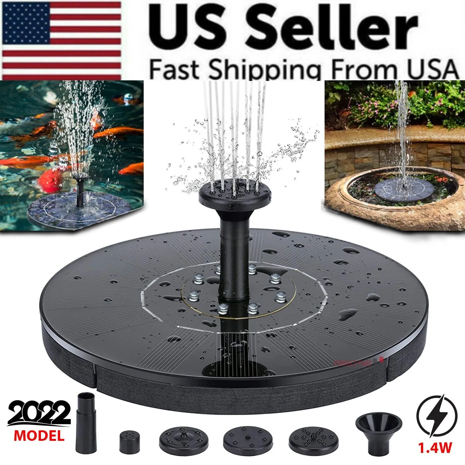 Solar Power Bird Bath Fountain Pump Upgrade 1.4W Solar Fountain With 4 Nozzle  | eBay