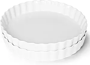 ONTUBE Pie Pans 11 Inches Ceramic Quiche Pans, Round Pie Tins for Baking,Oven Safe, Set of 2 (White)