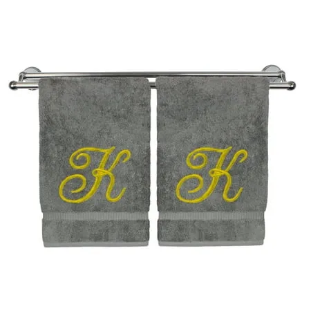 TWS Silver Embroidered Monogrammed Towels - Initial K