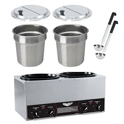 Vollrath 72029 Cayenne Twin Well 7 qt. Rethermalizer / Warmer Package with Insets, Covers, and Ladles - 120V, 1400W