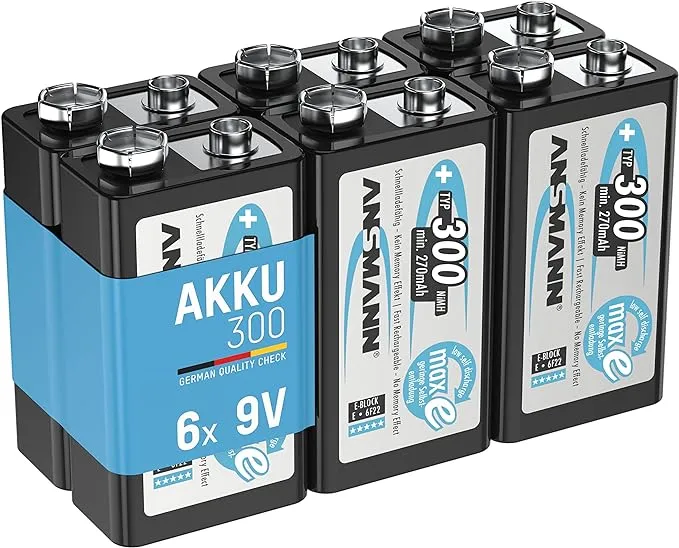 ANSMANN 6-Pack 9V 300 mAh Low Self-Discharge Rechargeable Battery 9 Volt